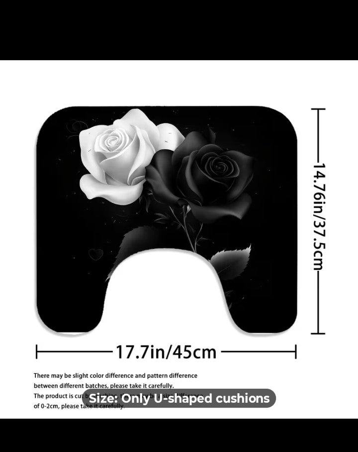 Black And White Rose Bathroom Decor Set, 4-Piece