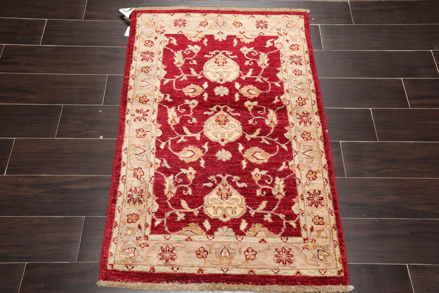 Chobi Peschawar Handgeknüpft 100% Wolle Traditioneller Teppich Weinrot, Taupe 80 cm x 122 cm