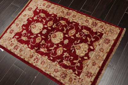 Chobi Peschawar Handgeknüpft 100% Wolle Traditioneller Teppich Weinrot, Taupe 80 cm x 122 cm