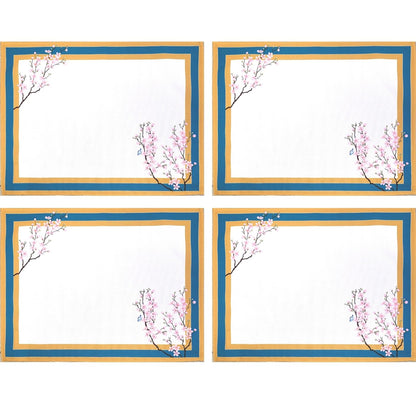 4er Set wasserdichte rechteckige Platzsets Ring Orientalische Kirsche 17X13