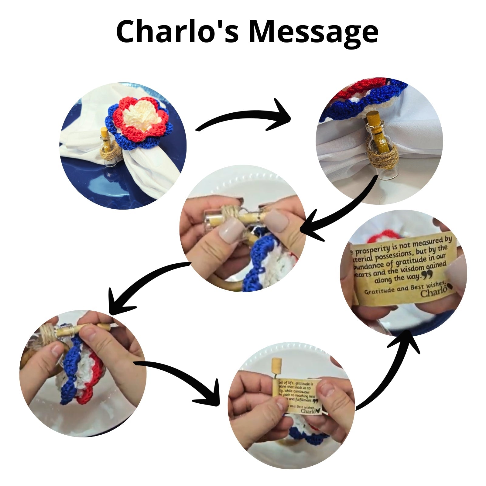 Patriotic Crochet Message Napkin Rings with Glass Bottles