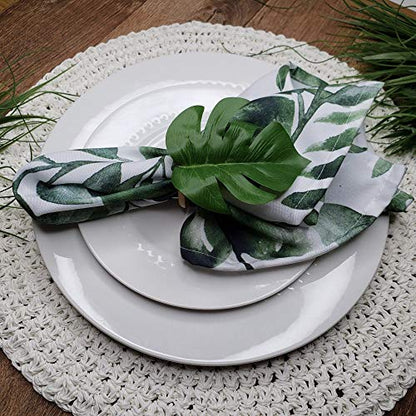 Charlo's Cloth Napkins Set of 4 Monstera Tropical Leaf II 16" by 16" - Green