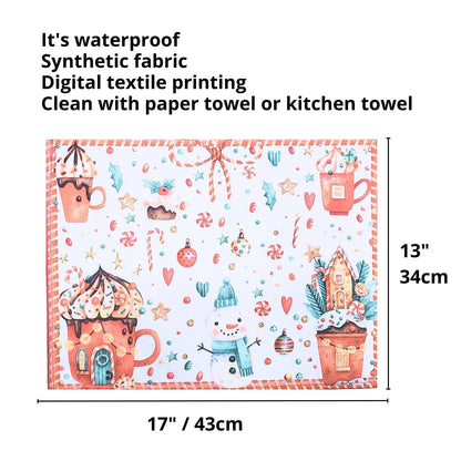 Set aus 4 Platzsets Weihnachten Süßigkeiten Stoff Wasserdicht 43x33 cm - Weiß