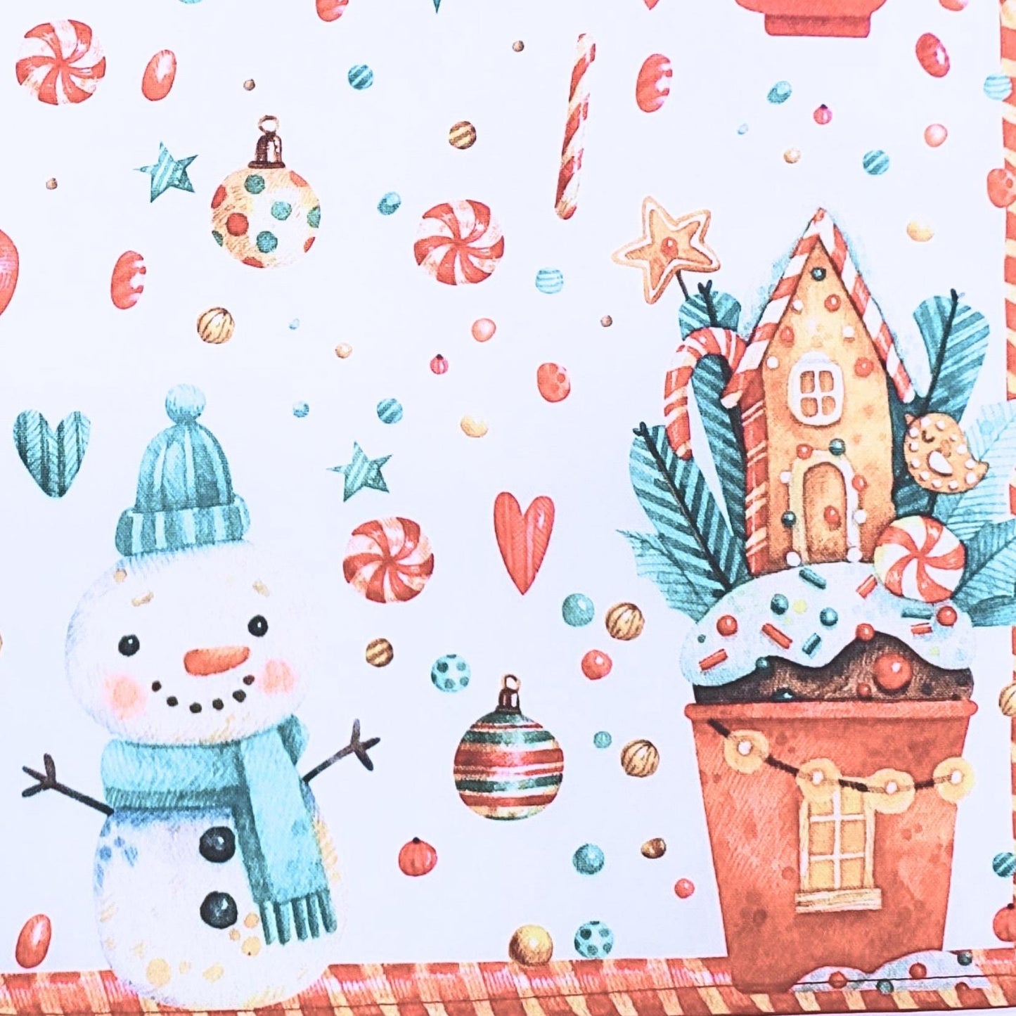 Set aus 4 Platzsets Weihnachten Süßigkeiten Stoff Wasserdicht 43x33 cm - Weiß