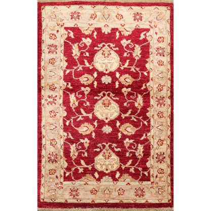 Chobi Peschawar Handgeknüpft 100% Wolle Traditioneller Teppich Weinrot, Taupe 80 cm x 122 cm