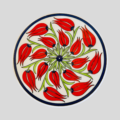 6,5" Keramikuntersetzer - Rote Iznik-Tulpe