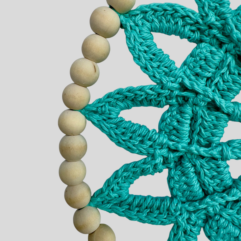10" Handmade Wood Bead Frame Macrame Dreamcatcher - Nursery and Kid's Room Decor -- Turquoise