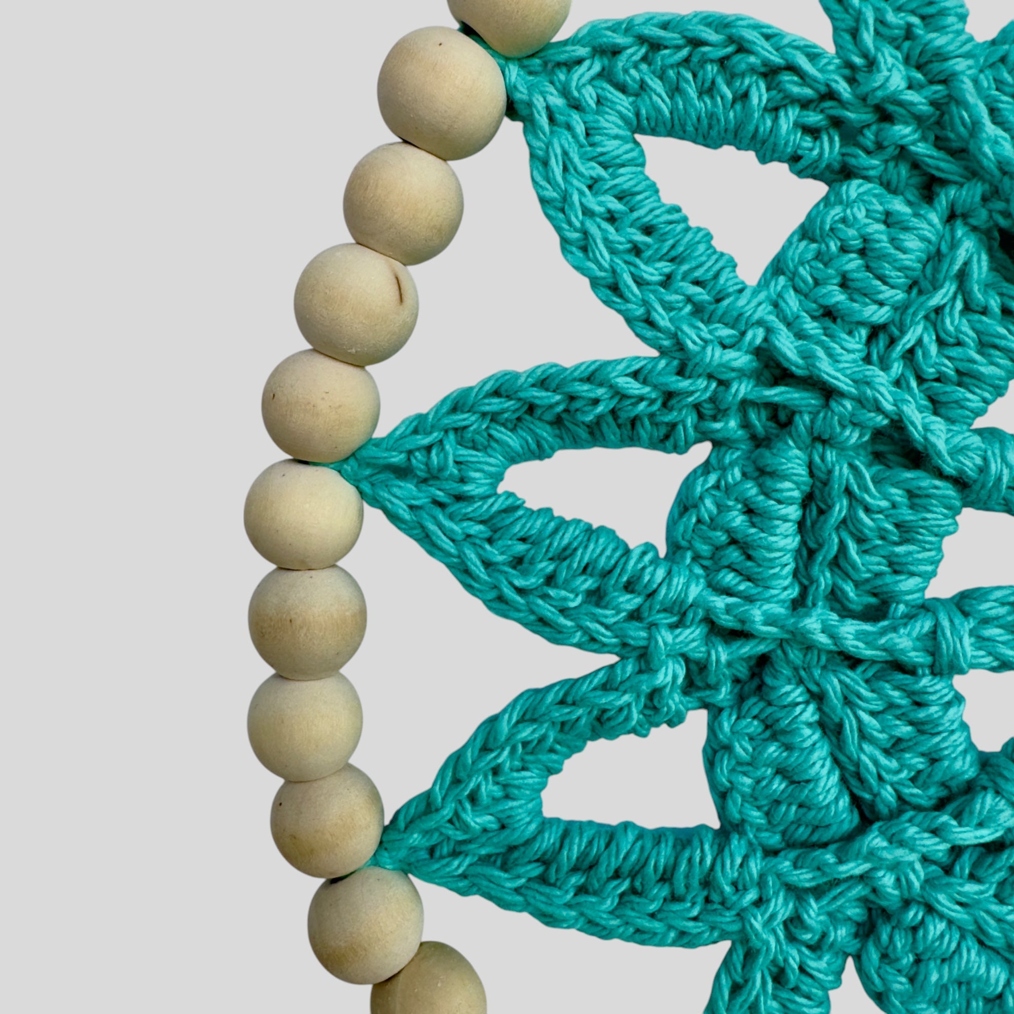10" Handmade Wood Bead Frame Macrame Dreamcatcher - Nursery and Kid's Room Decor -- Turquoise