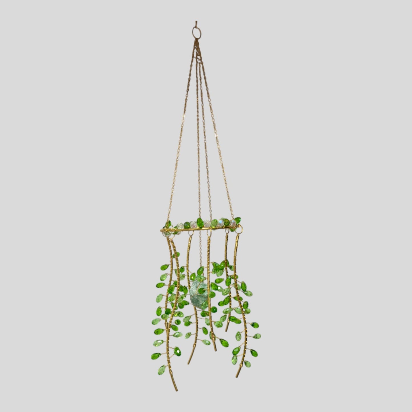 Gold Metal Suncatcher with Beads and Natural Stone
