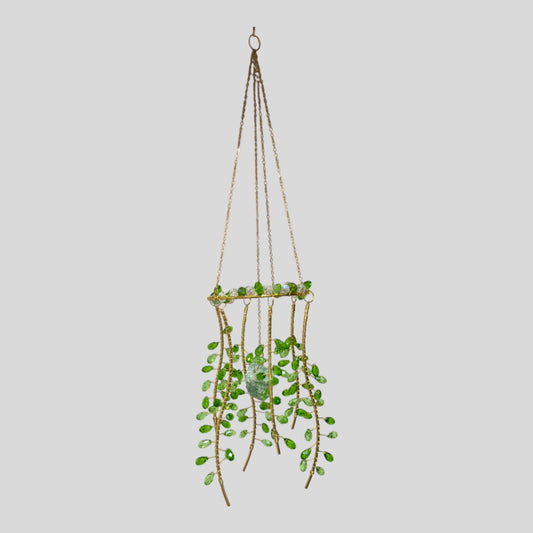 Gold Metal Suncatcher with Beads and Natural Stone