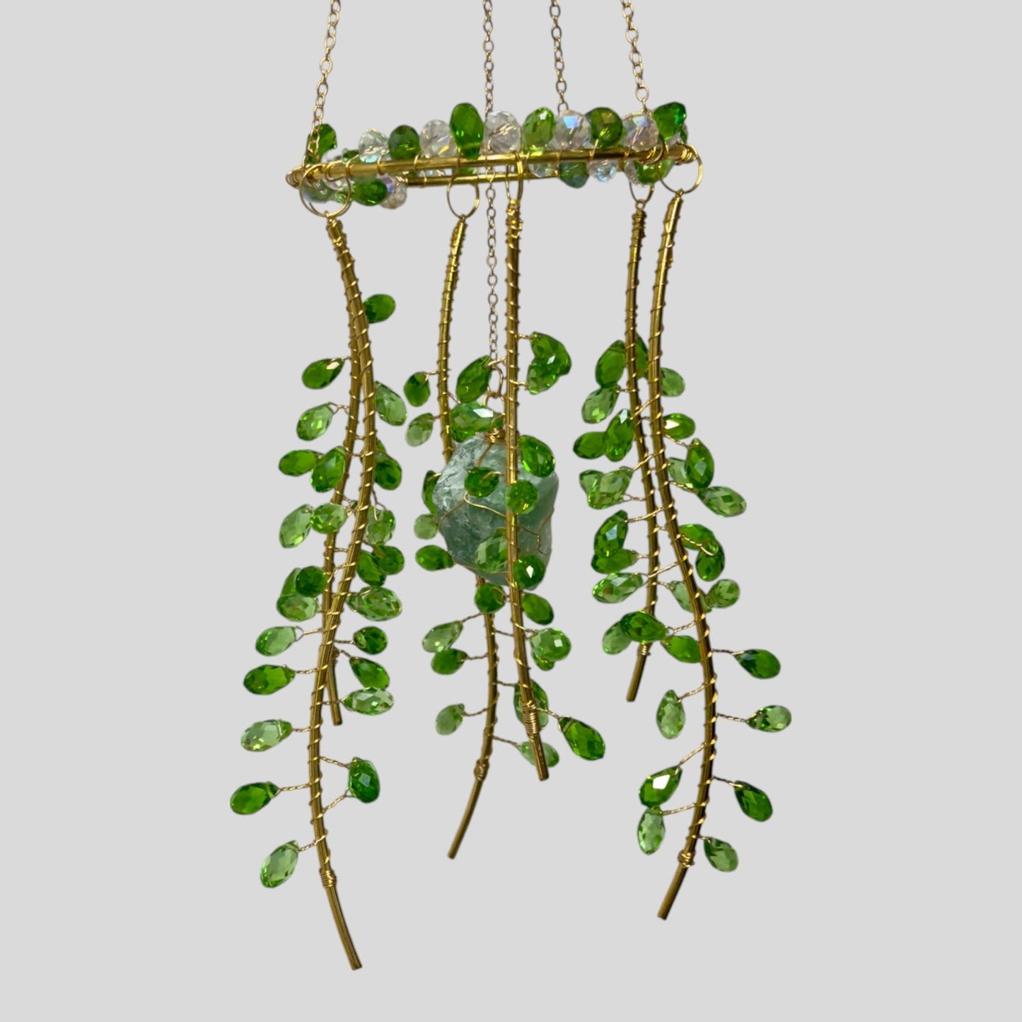 Gold Metal Suncatcher with Beads and Natural Stone