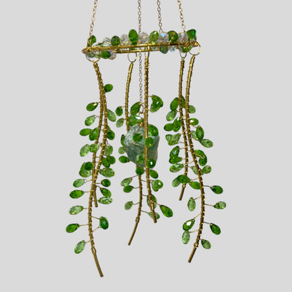 Gold Metal Suncatcher with Beads and Natural Stone