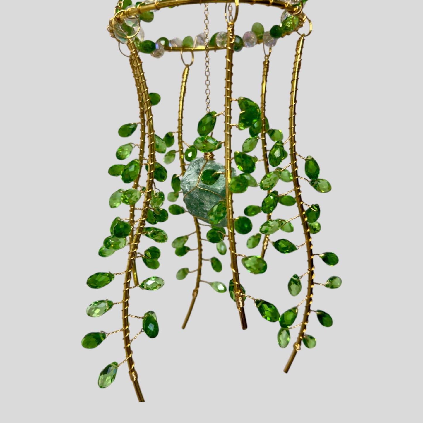 Gold Metal Suncatcher with Beads and Natural Stone