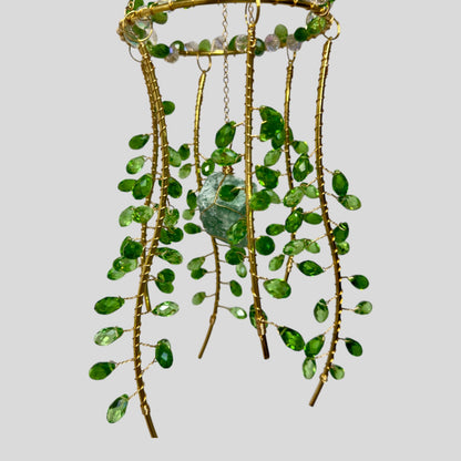 Gold Metal Suncatcher with Beads and Natural Stone