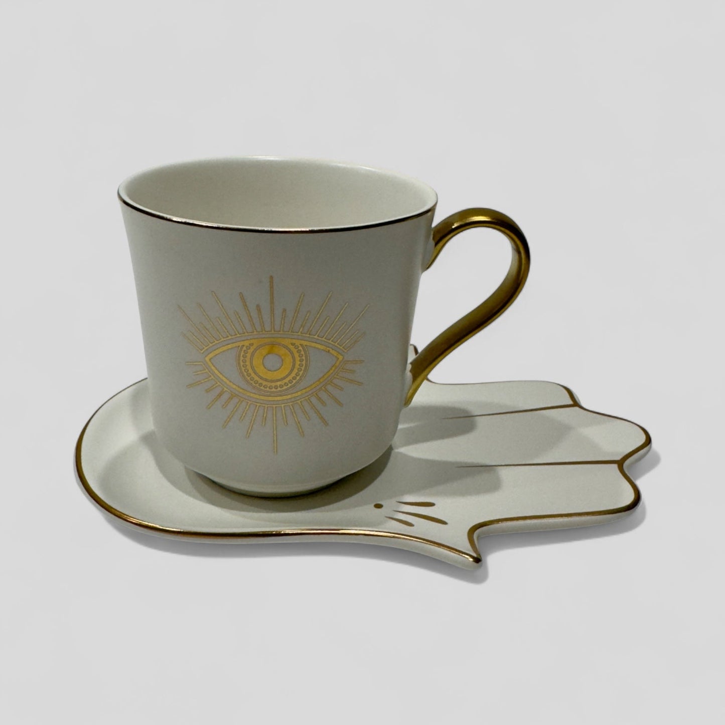 Luxury Evil Eye Cup for Coffee & Tea with Hamsa Hand Saucer Set - Multiple Colors