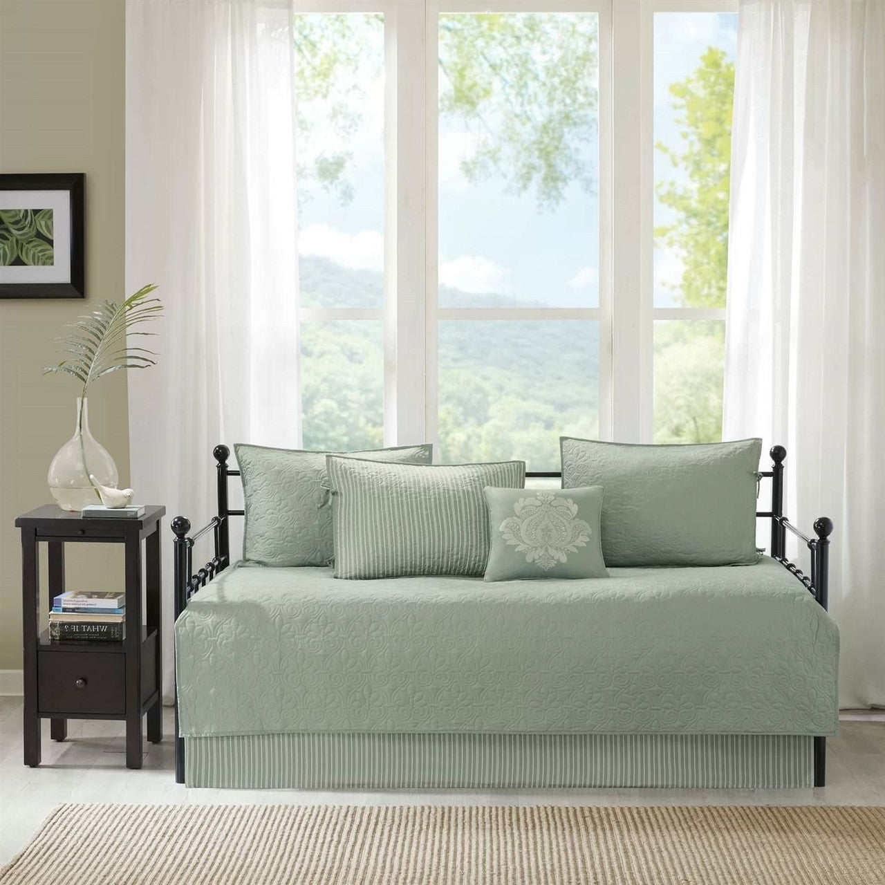 Quilted Seafoam Daybed Set – 6-Piece Reversible Cottage