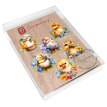 Frühlings-Entenküken, dekorative Öko-Holzmagnete, 6er-Set von G. Debrekht – Osterdeko – 8090055G-S6