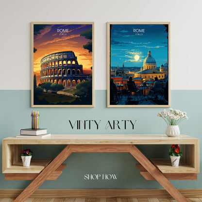 Rome Night City Print – Italian Travel Wall Art