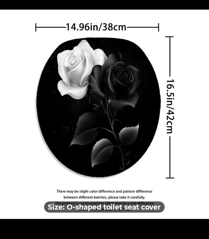 Black And White Rose Bathroom Decor Set, 4-Piece
